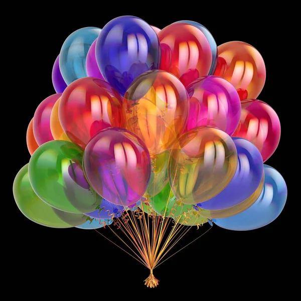 Bunte Ballons Buntes Fest Jubiläum Feiersymbol Illustration Isoliert Auf Schwarz — Stockfoto