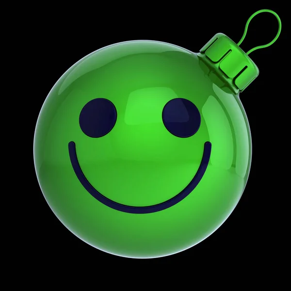 Christmas Ball Smiling Face Green New Year Eve Bauble Cartoon — Stock Photo, Image