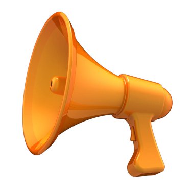 turuncu megafon iletişim Haberler blog hoparlör megafon şık sarı. ileti amplifikatör, duyuru Pr yayın simgesi kavramı. 3D çizim