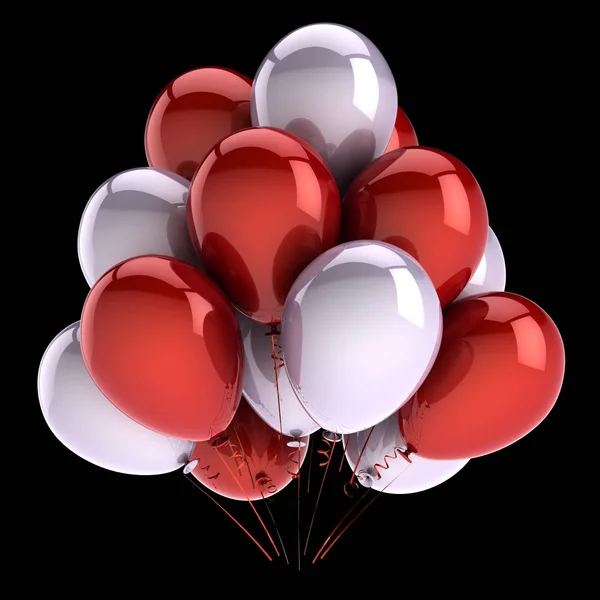 Bunte Geburtstagsballons Blühen Rot Weiß Party Feier Jubiläumsdekoration Rendering Isoliert — Stockfoto