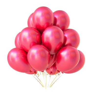 pembe balon Doğum günü partisi dekorasyon parlak balon grup. 3D render illüstrasyon