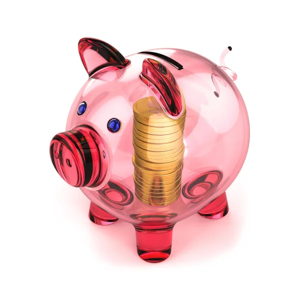 Piggybank Translúcido Hecho Vidrio Monedas Oro Interior Pensión Alcancía Ganancias —  Fotos de Stock