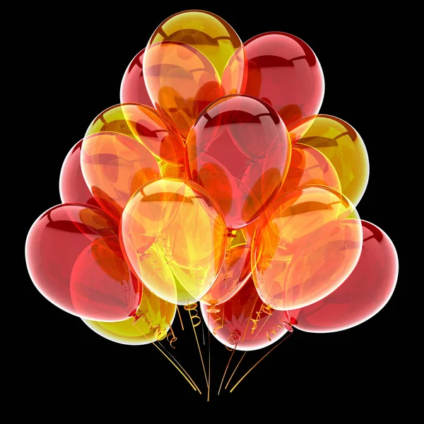 Illustration Ballons Hélium Bouquet Orange Rouge Jaune Décoration Fête Anniversaire Images De Stock Libres De Droits