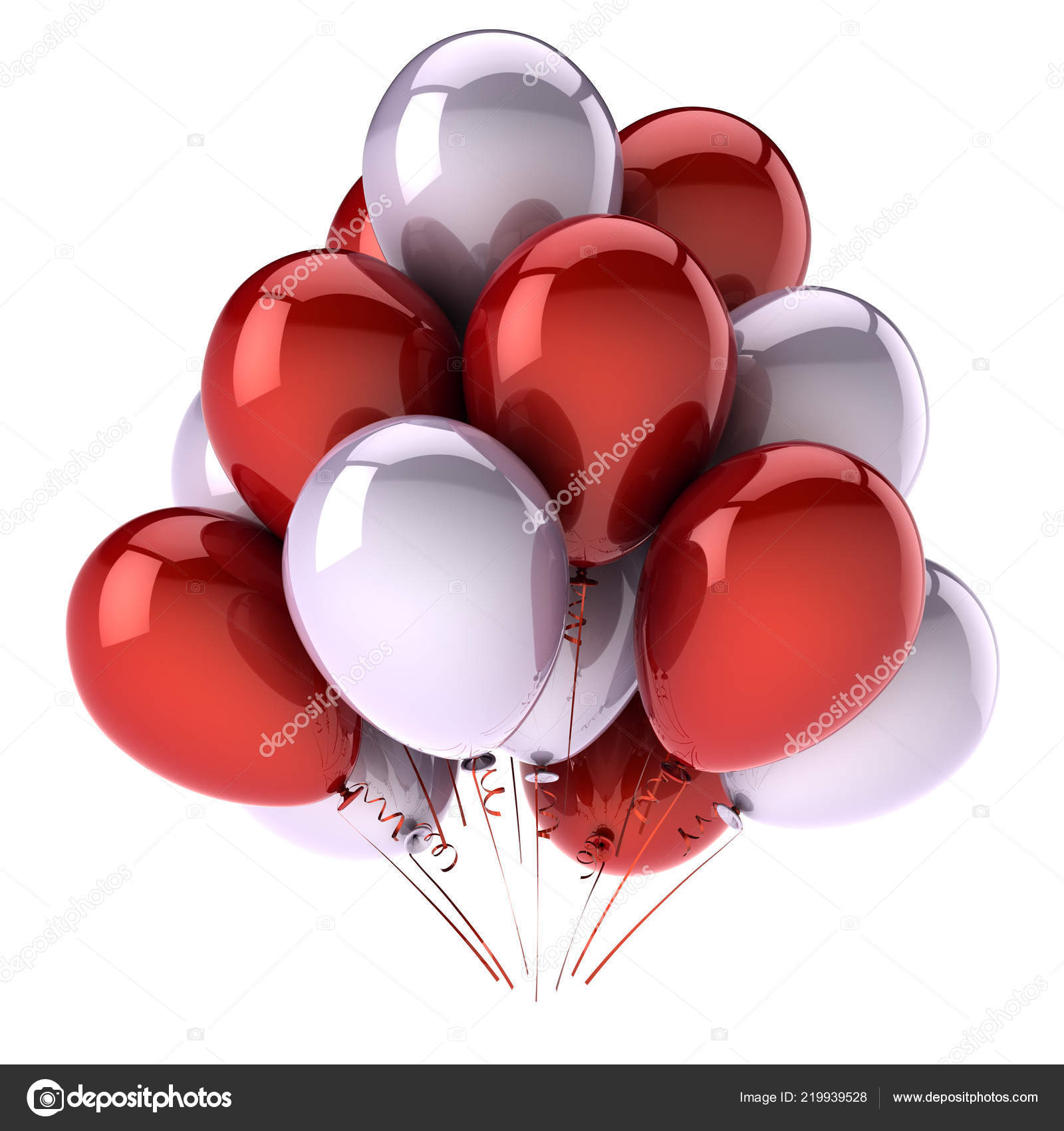 Happy Birthday Balloons Red And White Colorful Party Balloons Red White Birthday Decoration Festive Helium Balloon  Stock Photo By ©Snake3D 219939528