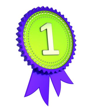 madalya bir 1, yeşil, mavi, 1 birincilik ödülü şerit. Başarı başarı, şampiyon kazanan ödül sembolü kavramı. 3D render