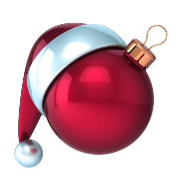 Noel Baba kırmızı şapka Noel top süsleme süsleme komik boş. Mutlu yeni yıl her gün önemsiz şey. Merry Xmas simgesi kavramı. 3D render, izole