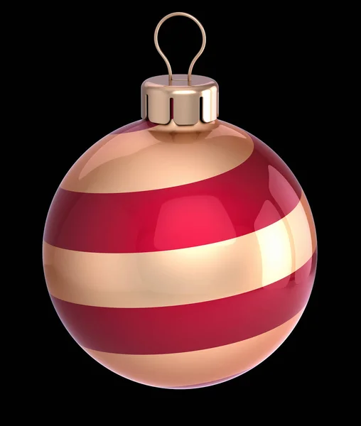 Χριστουγεννιάτικη Μπάλα Ριγέ Κόκκινο Χρυσή Διακόσμηση Closeup Μοντέρνα Διακόσμηση Πρωτοχρονιάτικο — Φωτογραφία Αρχείου