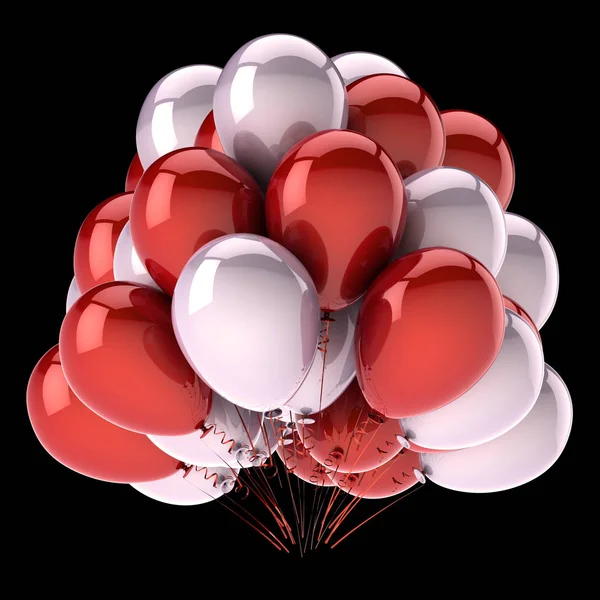 Bouquet Ballon Anniversaire Hélium Rouge Blanc Brillant Fête Décoration Anniversaire — Photo