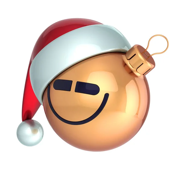 クリスマス ボール アバター サンタ クロース帽子頭顔笑顔装飾飾り面白い赤黄金 メリー クリスマス新年の前夜の安物の宝石絵文字のコンセプトです レンダリング — ストック写真