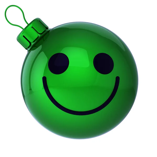 Sorrindo Bola Natal Rosto Emoticon Verde Véspera Ano Novo Bauble — Fotografia de Stock