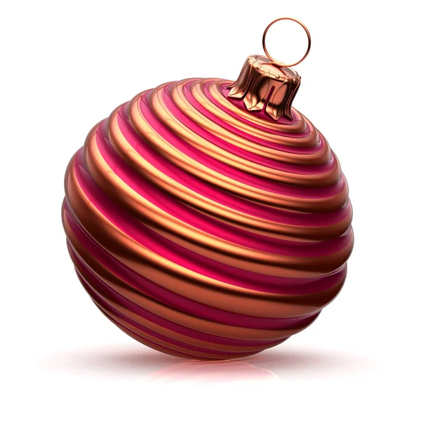 Xmas Ball Christmas Decoration Striped Red Golden Stylish New Year — Stock Photo, Image