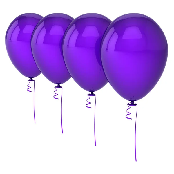 Mor Mavi Dört Boş Satır Düzenlenmiş Balonlar Parti Yıldönümü Doğum — Stok fotoğraf