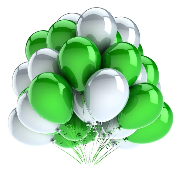 Globos Cumpleaños Manojo Blanco Verde Carnaval Decoración Fiesta Colores Renderizado — Foto de Stock