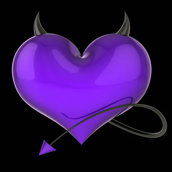 Фиолетовое Сердце Дьявола Рогами Хвостом Фальшивый Любовный Абстрактный Любовный Развод — стоковое фото