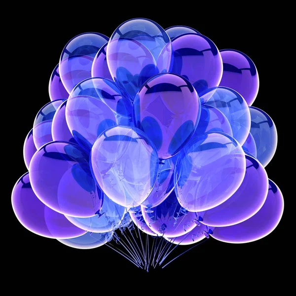 Blauwe Partij Ballonnen Bos Illustratie Geïsoleerd Zwart Groep Verjaardag Helium — Stockfoto