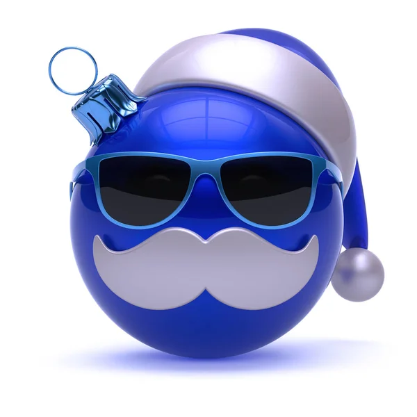 Kerst Bal Kerstman Hoed Emoticon Blauw Wit Gelukkig Nieuwjaar Bauble — Stockfoto