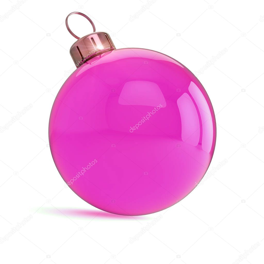 Christmas Xmas ball shiny pink decoration. Happy New Year bauble sparkling, wintertime sphere decor hanging adornment modern traditional symbol. 3d rendering illustration