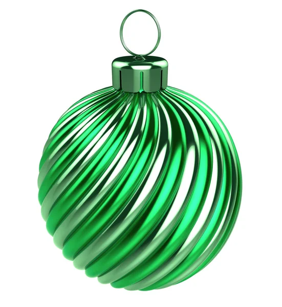 Green Christmas Ball Shiny Striped Vintage Stylish Новогодняя Безделушка Украшения — стоковое фото