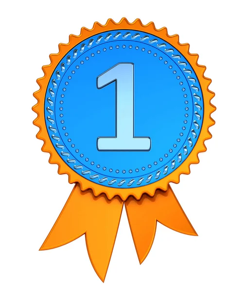 Numaralı Bir Madalya Mavi Turuncu Ödül Şerit Ilk Yer Başarı — Stok fotoğraf