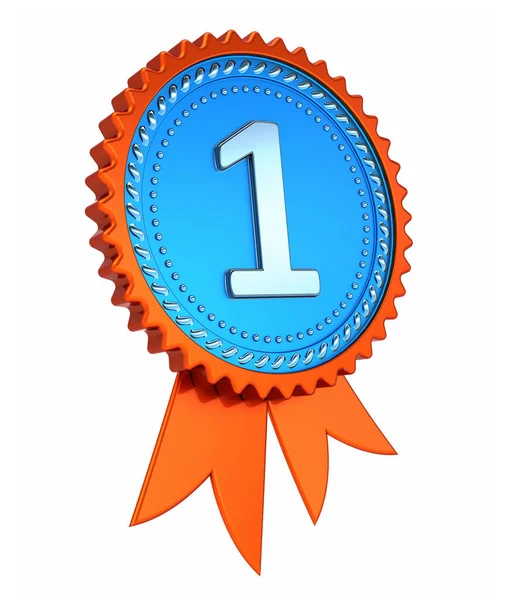 Ilk Bir Madalya Turuncu Mavi Ödül Şerit Yerleştirin Başarı Başarı — Stok fotoğraf