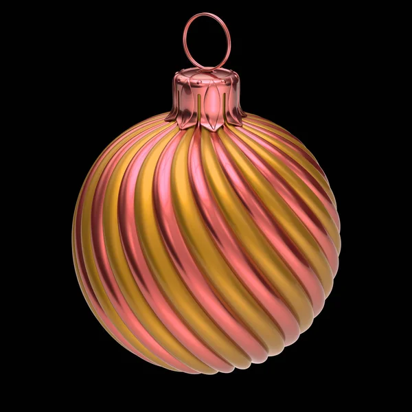 Decoração Bola Natal Closeup Moderno Listrado Rosa Dourado Feliz Ano — Fotografia de Stock