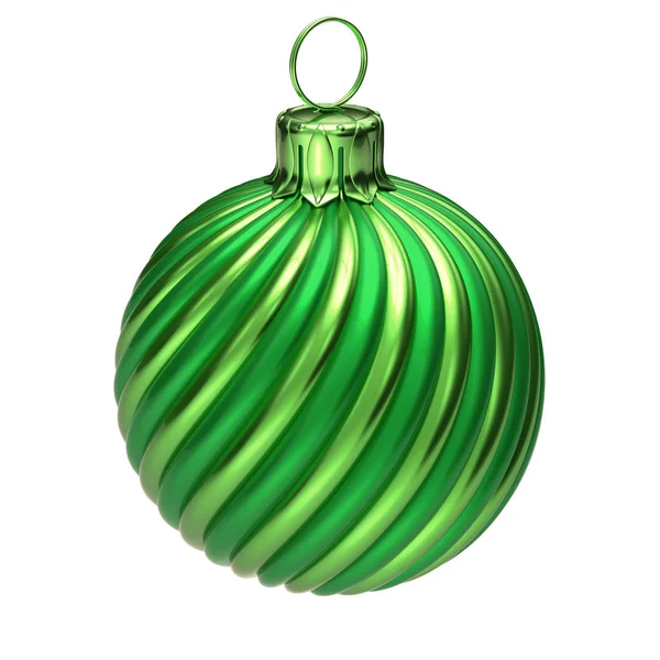 Christmas Ball Decoration Closeup Green Striped Vintage Stylish New Year — Stock Photo, Image