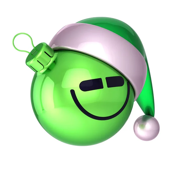 表情家圣诞老人圣诞球帽微笑头像装饰 卡通饰品绿色搞笑 除夕那天的幸福脸 圣诞快乐情色 — 图库照片