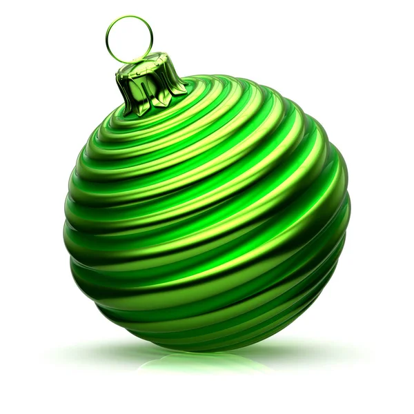 Año Nuevo Adornado Decoración Bola Navidad Primer Plano Rayas Verde —  Fotos de Stock