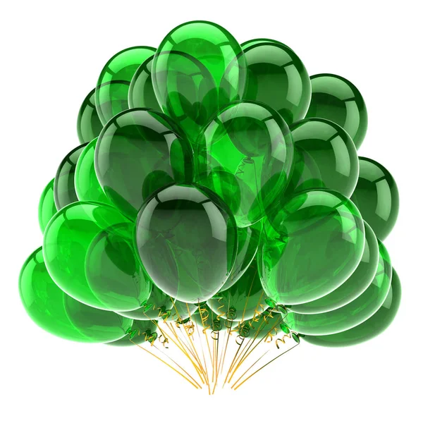 Big Bunch Party Balloons Green Translucent Classic Birthday Decoration Glossy — Stock Photo, Image