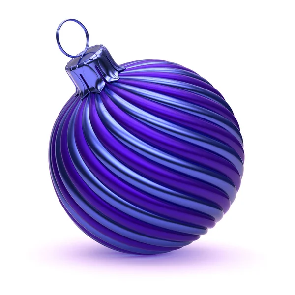 Bola Natal Azul Decoração Listrada Bugiganga Bonita Ilustração Renderização — Fotografia de Stock