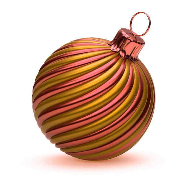 Decorazione Palla Natale Strisce Bauble Bella Arancione Dorato Illustrazione Isolato — Foto Stock