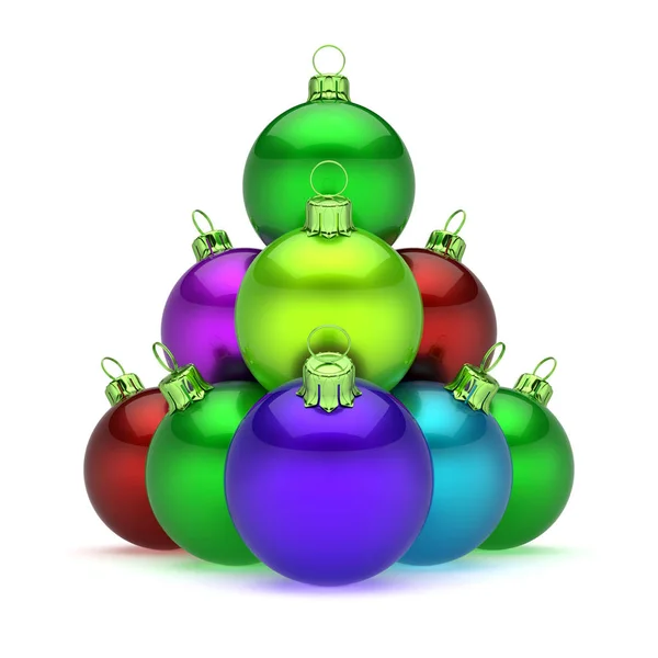 Christmas Ball Pyramid Arranged Shiny Colorful Happy New Year Day — Stock Photo, Image