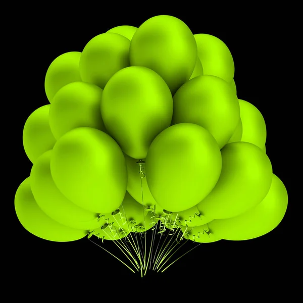 balloons green. birthday, anniversary, party decoration helium balloon bunch celebration event symbol. 3d illustration, isolated on black