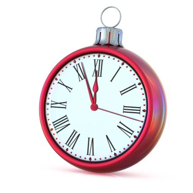 Noel top 12 saat gece yarısı zaman geri sayım baskısı. New Year's Day son saat süsleme süsleme kırmızı gümüş süs biblo. Mutlu kış tatil başlıyor. 3D render