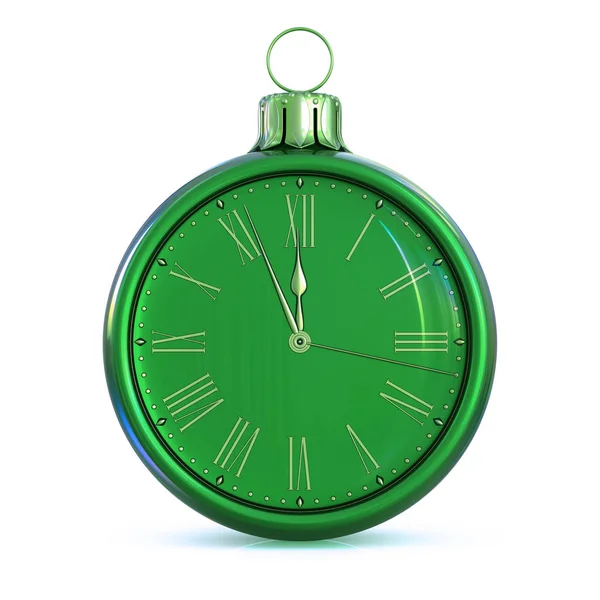 Jour Minuit Boule Noël Vert Horloge Visage Dernière Heure Compte — Photo