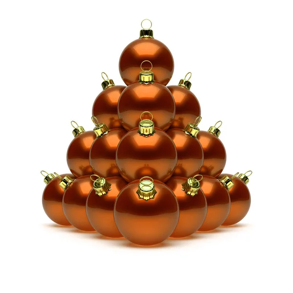 Bolas Navidad Pirámide Naranja Dorado Feliz Año Nuevo Bolas Triángulo — Foto de Stock