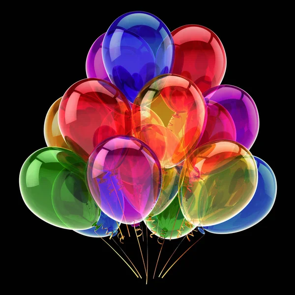 Narozeninové Párty Helium Balónky Banda Karnevalové Dekorace Vícebarevná Pozvánka Blahopřání — Stock fotografie