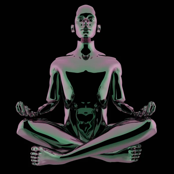 Muž Lotus pozice stylizované postavy černý leštěný lesklý kontrast — Stock fotografie