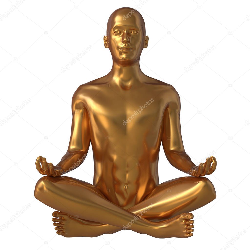 Yoga golden man lotus pose stylized figure glossy meditate icon
