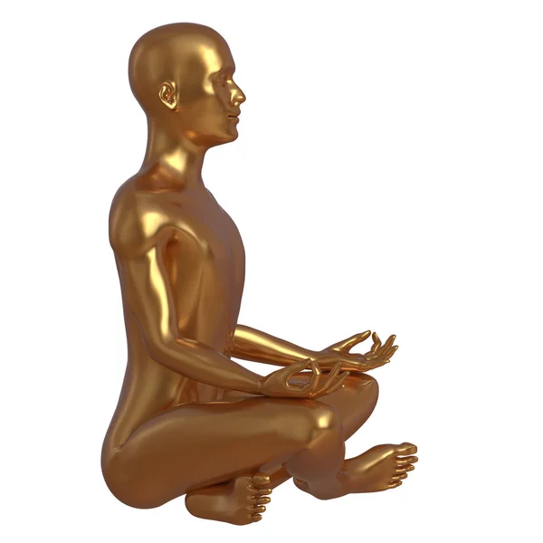 男子是冥想在瑜伽莲花姿势风格化的金色字符 — 图库照片
