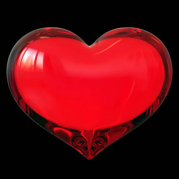 Червоне серце у формі скла напівпрозорий символ любові на чорному — стокове фото