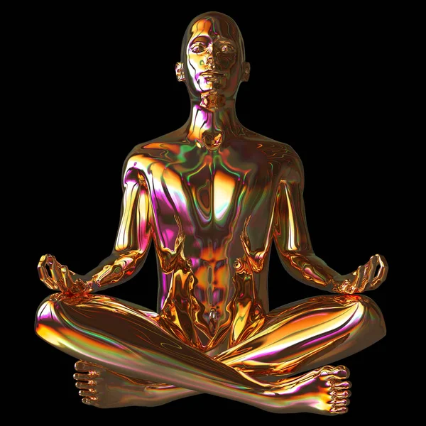 Golden lotus pose stylized man figure polished colorful