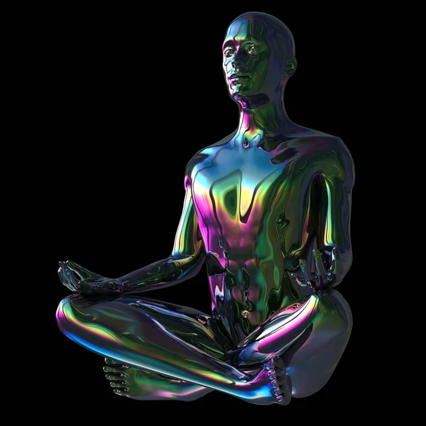 Zen Nilüfer Adam meditasyon yapıyor Sakin stili heykel parlatılıyor — Stok fotoğraf