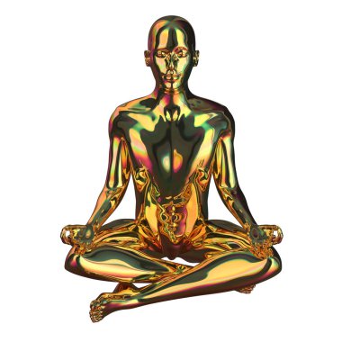 Altın adam stilize rakam lotus parlak parlak poz