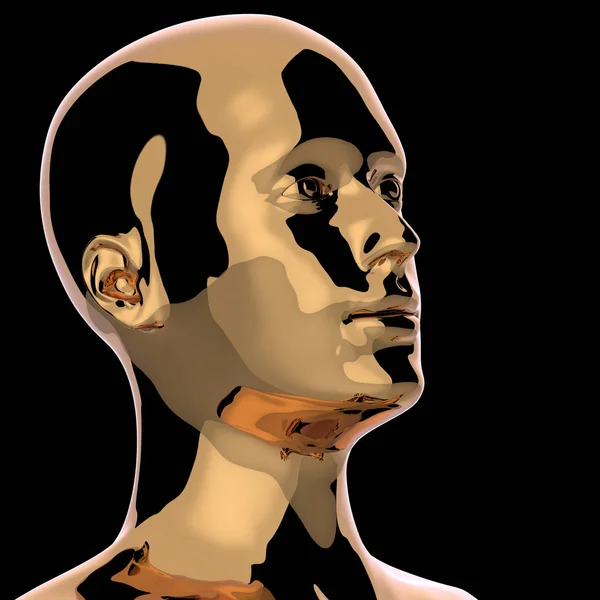 Head silhouette golden man stylized metallic portret polished
