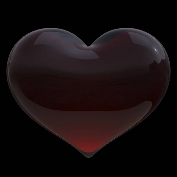 Slechte zwarte hart vorm glanzend geïsoleerd op zwarte achtergrond — Stockfoto