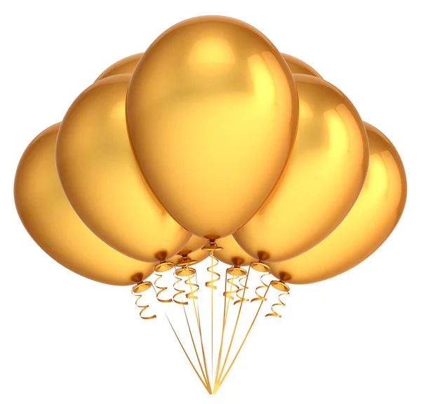 3d illustration of golden balloons bunch royal glossy luxury icon — Stock Photo, Image