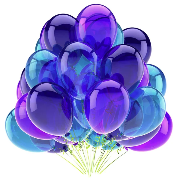 3d illustration of blue purple party balloons bunch event icon — Stock Photo, Image