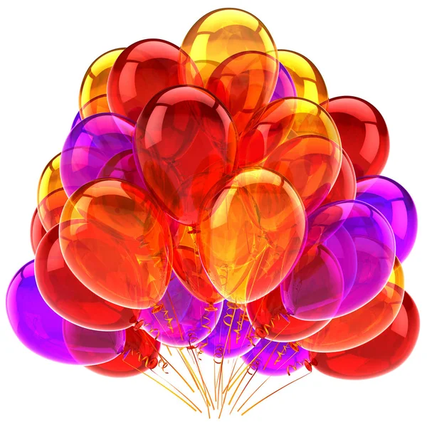 3D illustration av Party ballonger dekoration röd gul lila — Stockfoto