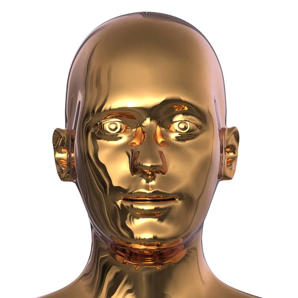 Altın adam baş bakışı 3d illüstrasyon portre yüz yakın çekim bakmak — Stok fotoğraf